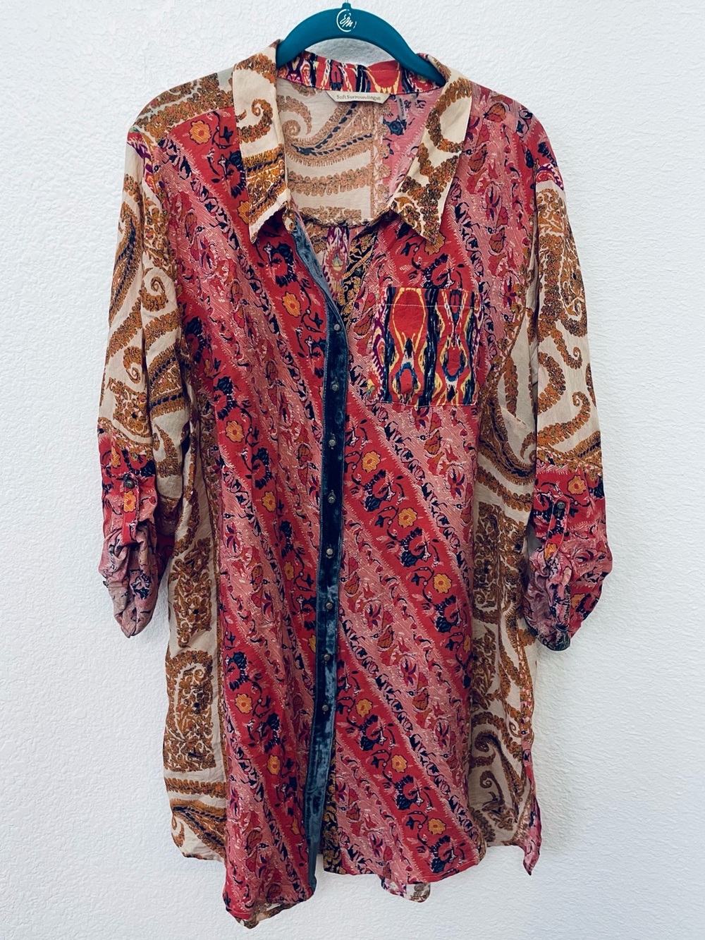 Soft Surroundings Pink Multi Paisley Button-Up Tunic Jacket